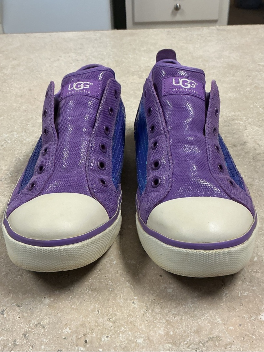 Ugg Laela Sequin Purple/ teal Mermaid Slip on Shoes size 8 Sherpa Lined - Picture 2 of 11